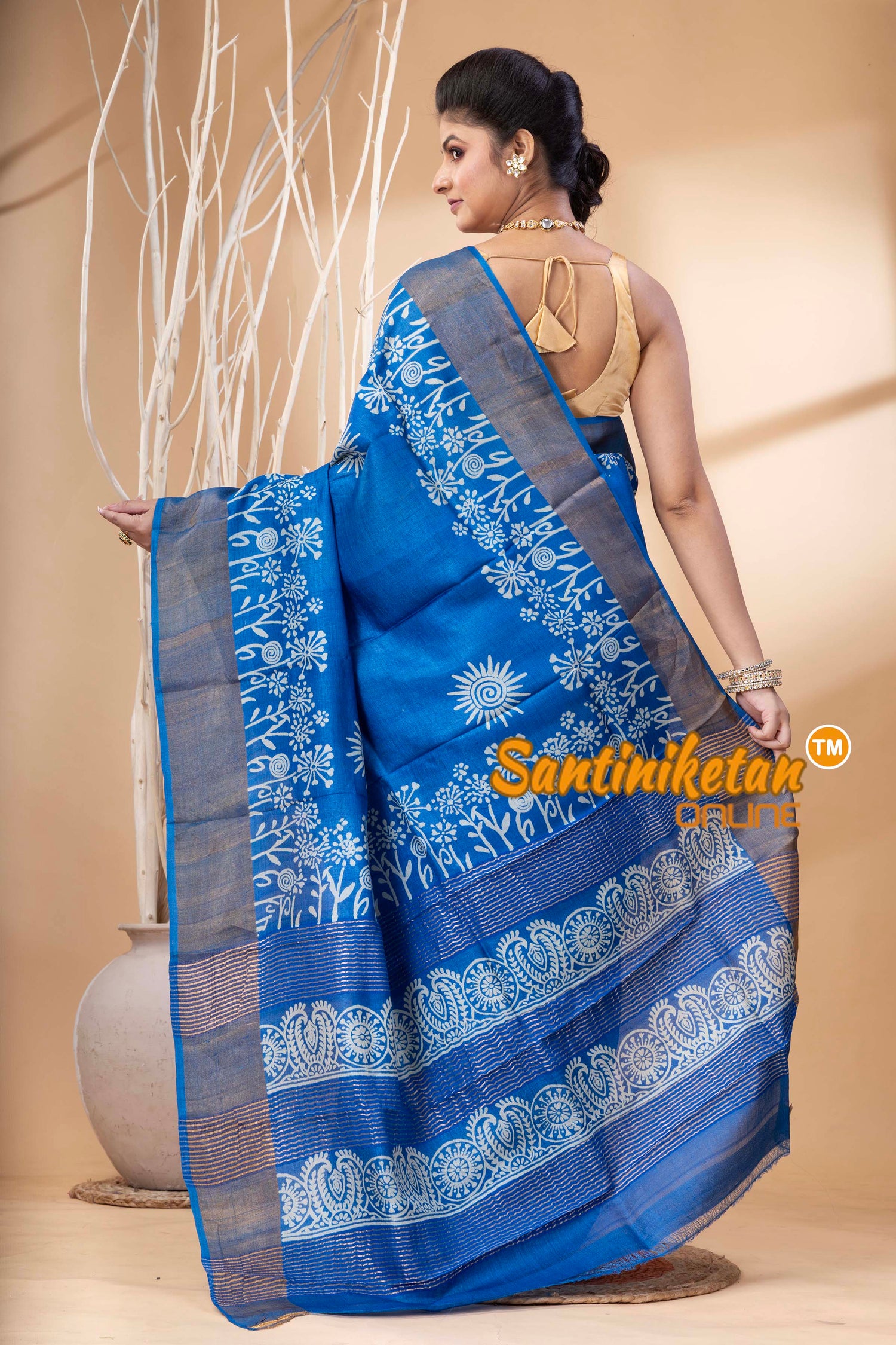 Pure Zari Tussar Hand Block Painted Saree SN202524477