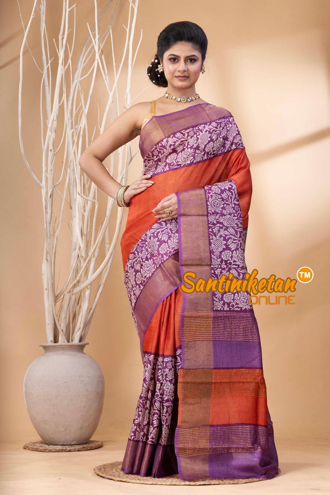 Pure Zari Tussar Hand Block Painted Saree SN202524483