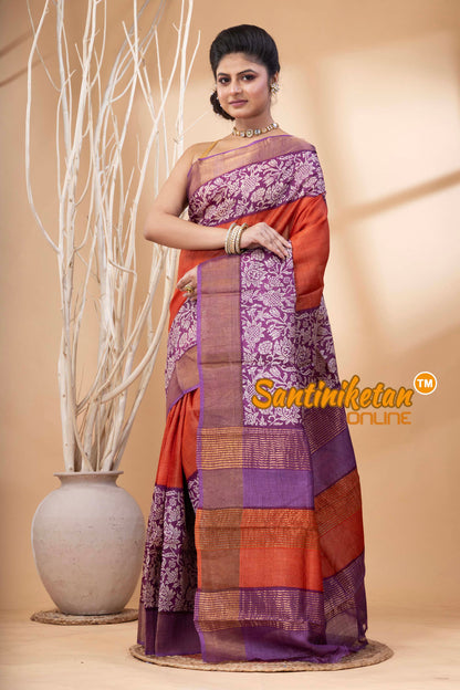 Pure Zari Tussar Hand Block Painted Saree SN202524483