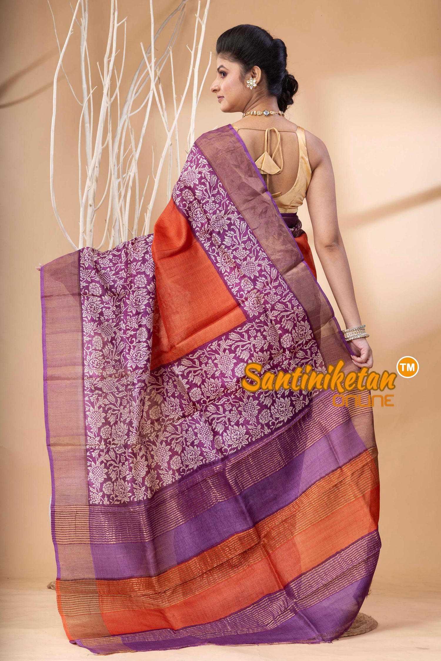 Pure Zari Tussar Hand Block Painted Saree SN202524483