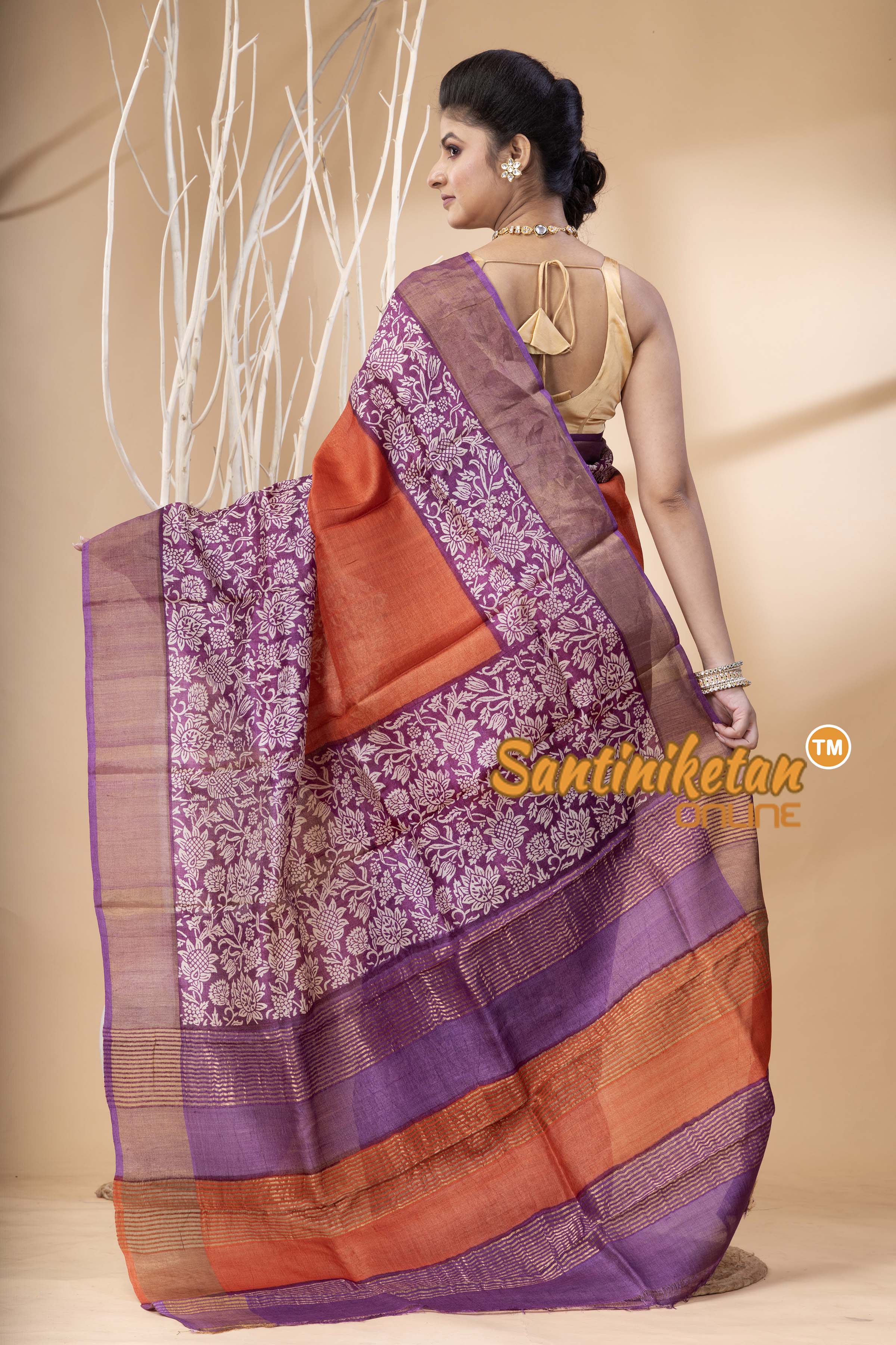 Pure Zari Tussar Hand Block Painted Saree SN202524483