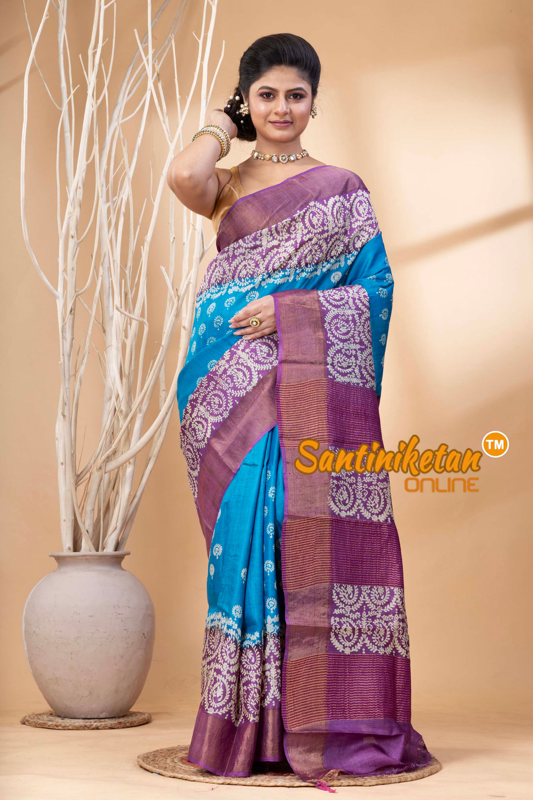 Pure Zari Tussar Hand Block Painted Saree SN202524501