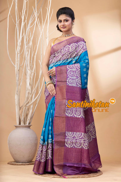 Pure Zari Tussar Hand Block Painted Saree SN202524501