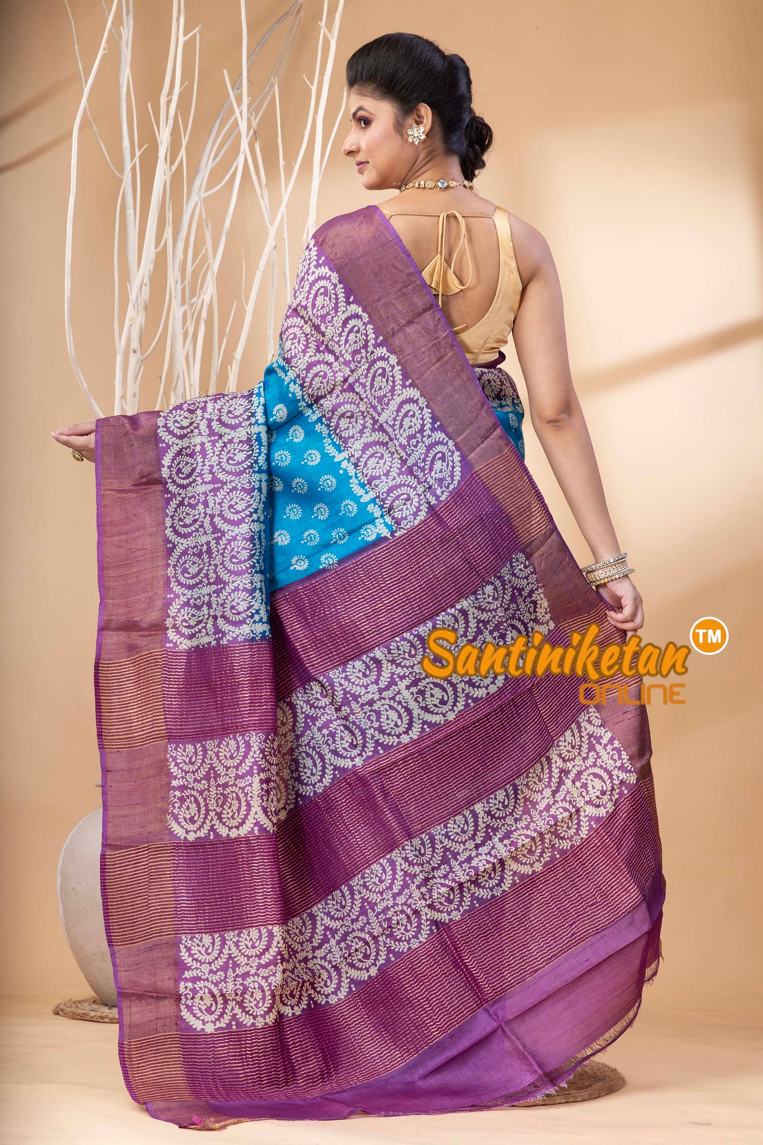 Pure Zari Tussar Hand Block Painted Saree SN202524501