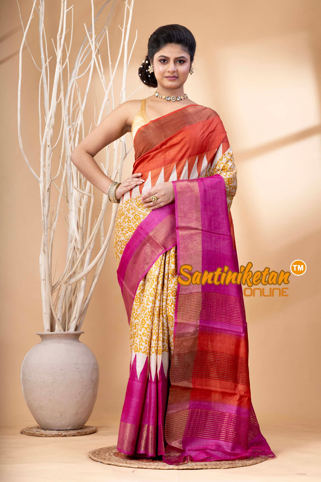 Pure Zari Tussar Hand Block Painted Saree SN202524507