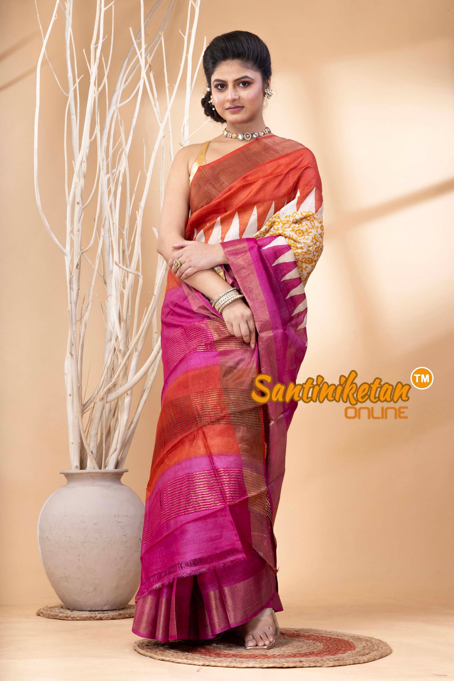 Pure Zari Tussar Hand Block Painted Saree SN202524507