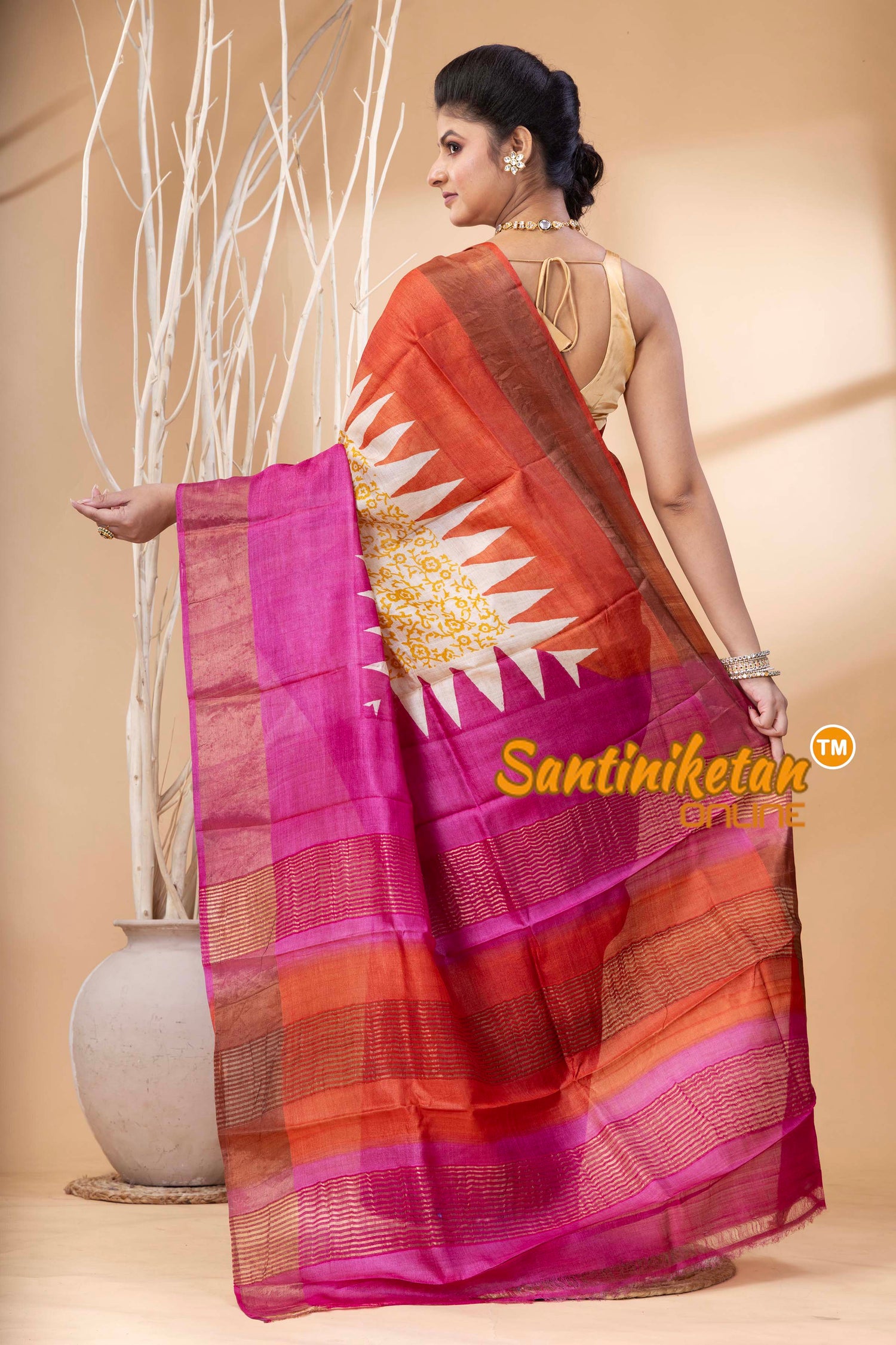 Pure Zari Tussar Hand Block Painted Saree SN202524507