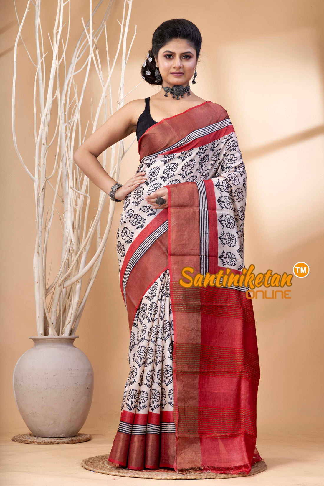Pure Zari Tussar Hand Block Painted Saree SN202524513