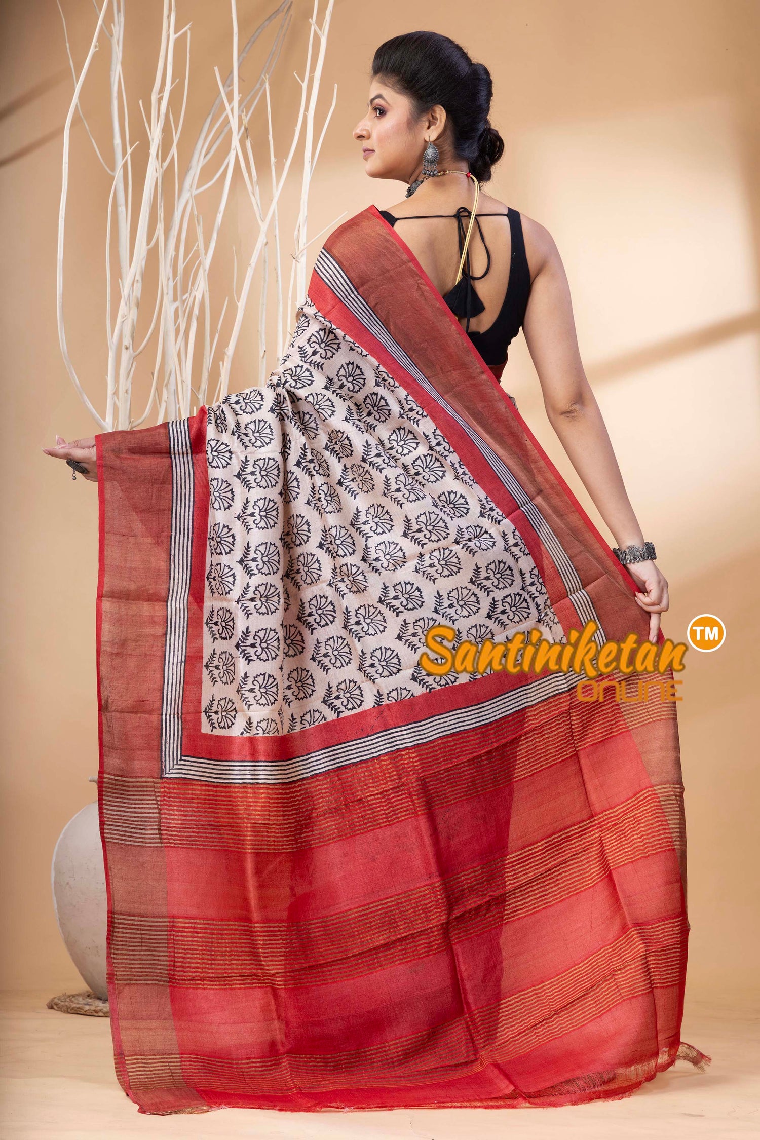 Pure Zari Tussar Hand Block Painted Saree SN202524513