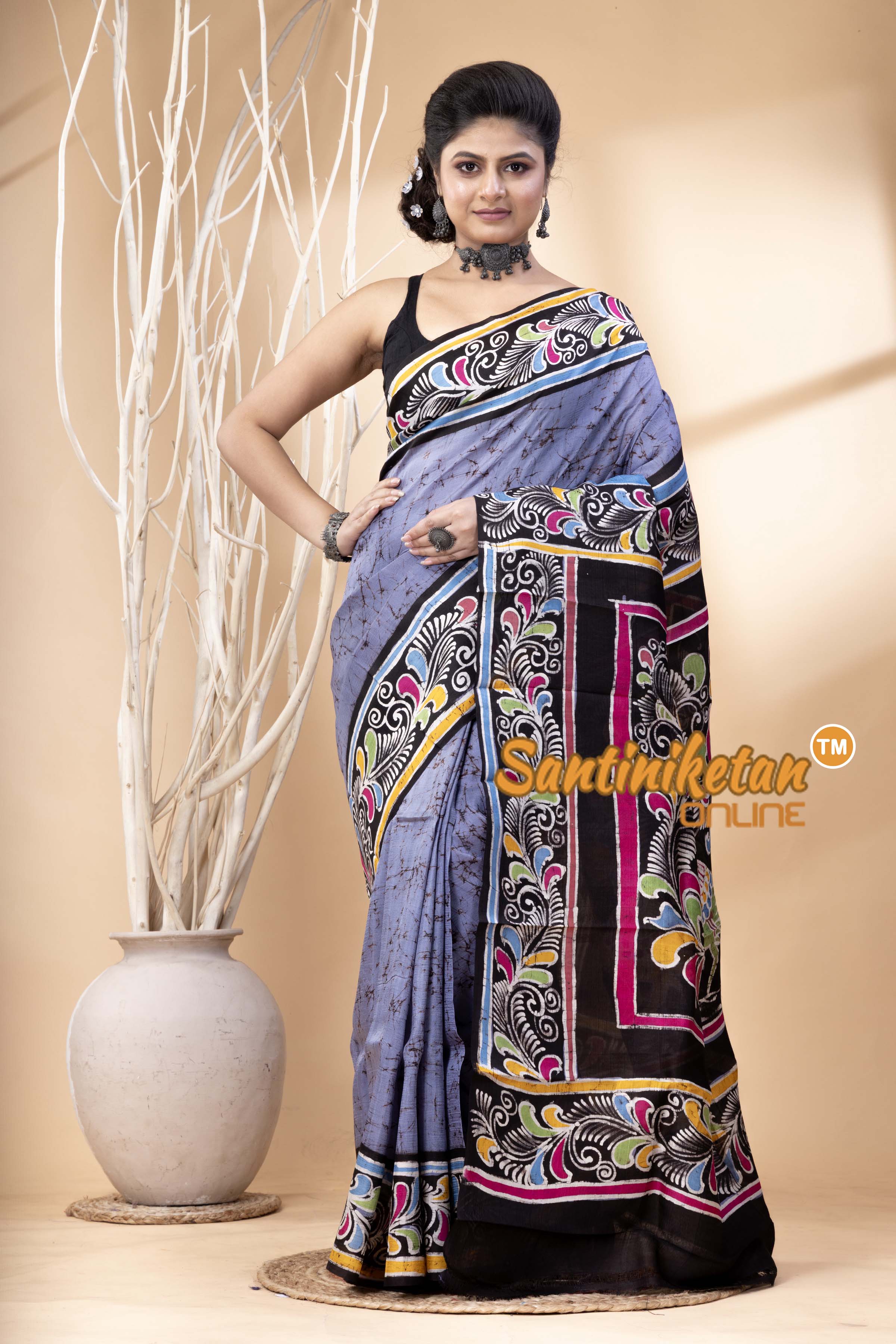 Hand Batik On Murshidabad Silk Saree SN202524525