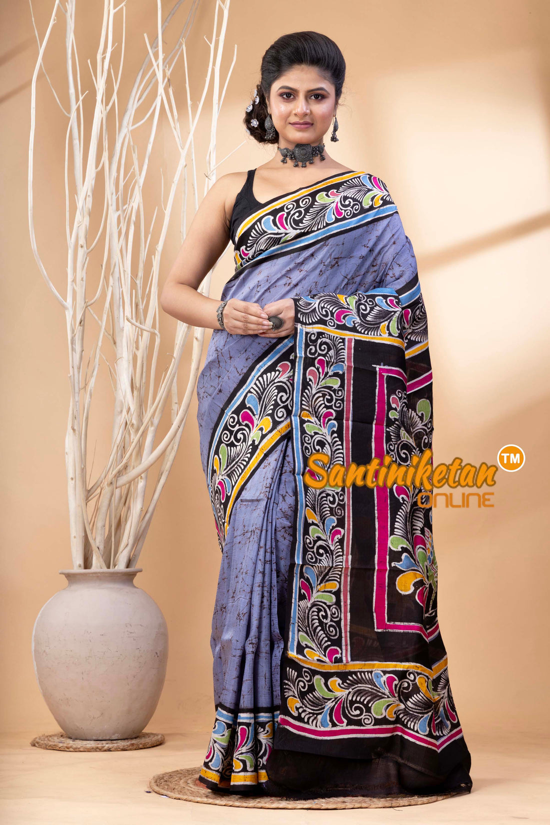 Hand Batik On Murshidabad Silk Saree SN202524525