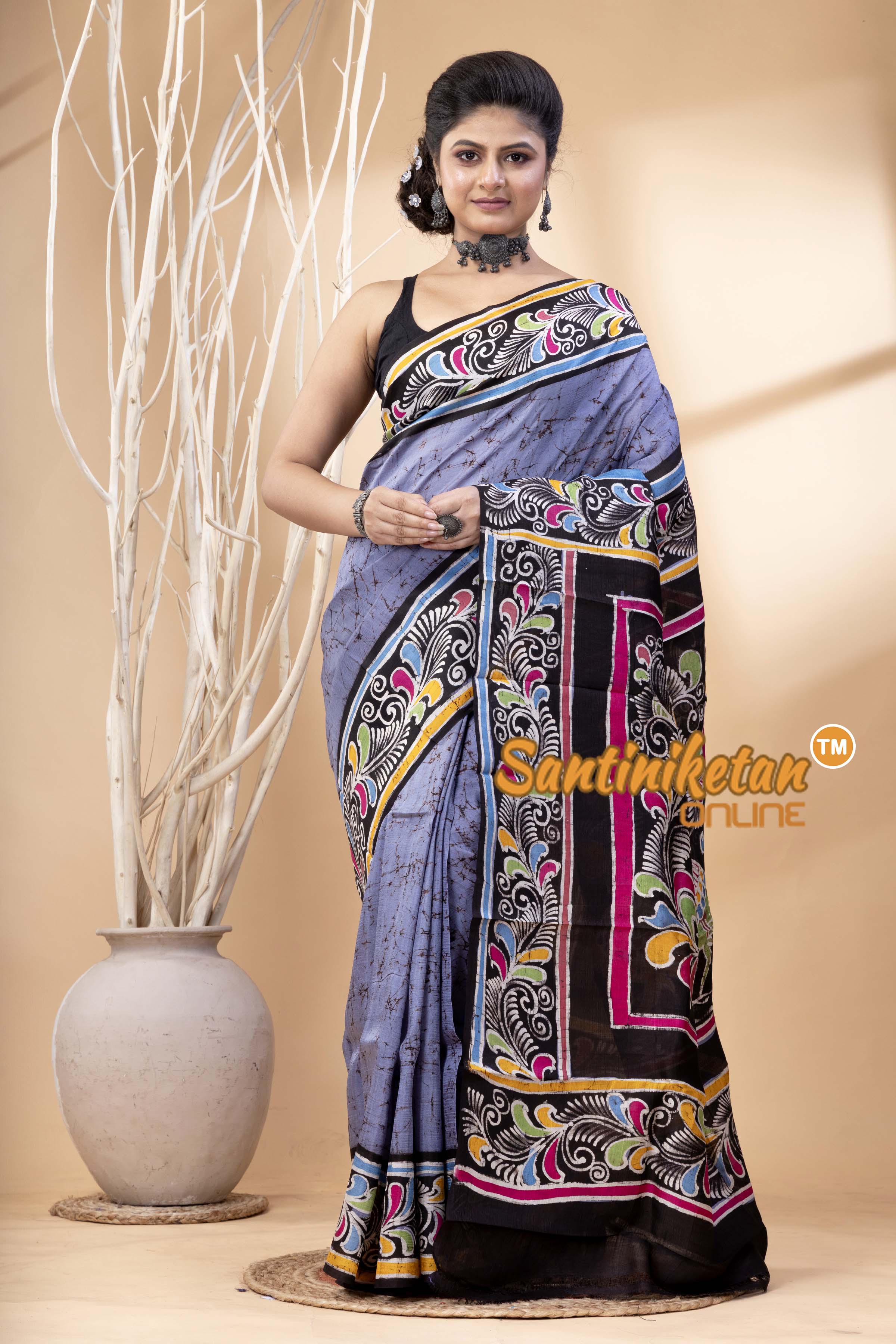Hand Batik On Murshidabad Silk Saree SN202524525