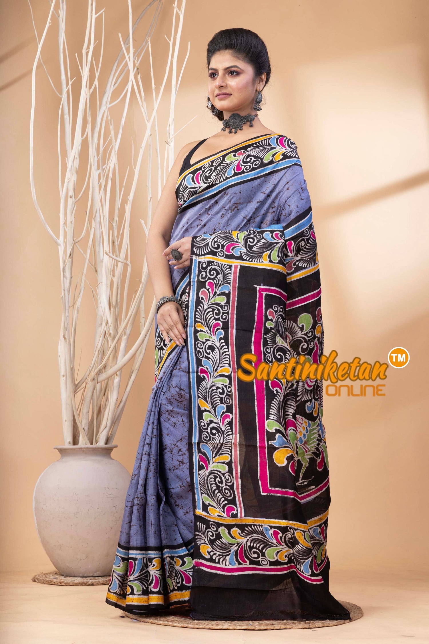 Hand Batik On Murshidabad Silk Saree SN202524525