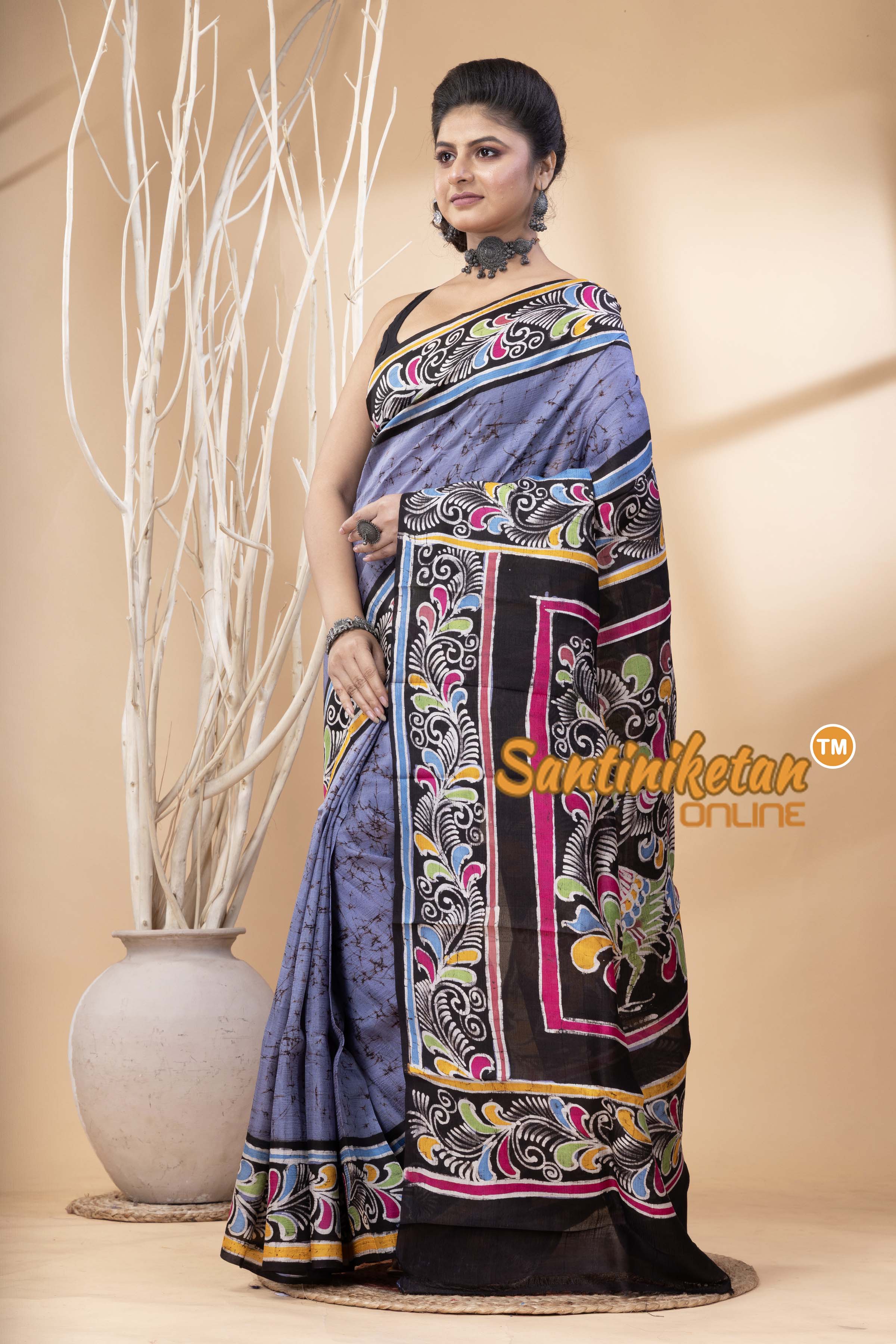 Hand Batik On Murshidabad Silk Saree SN202524525