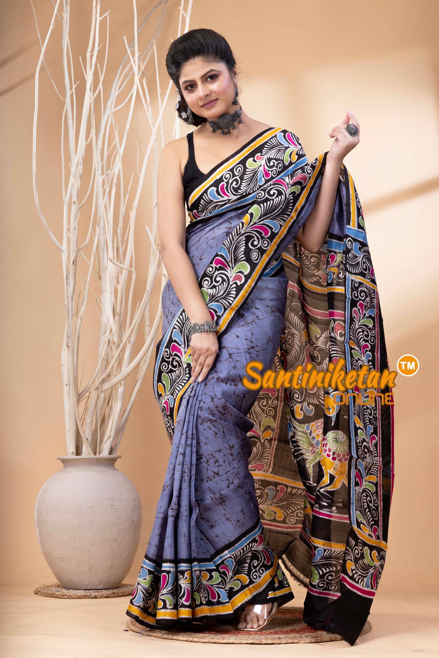 Hand Batik On Murshidabad Silk Saree SN202524525