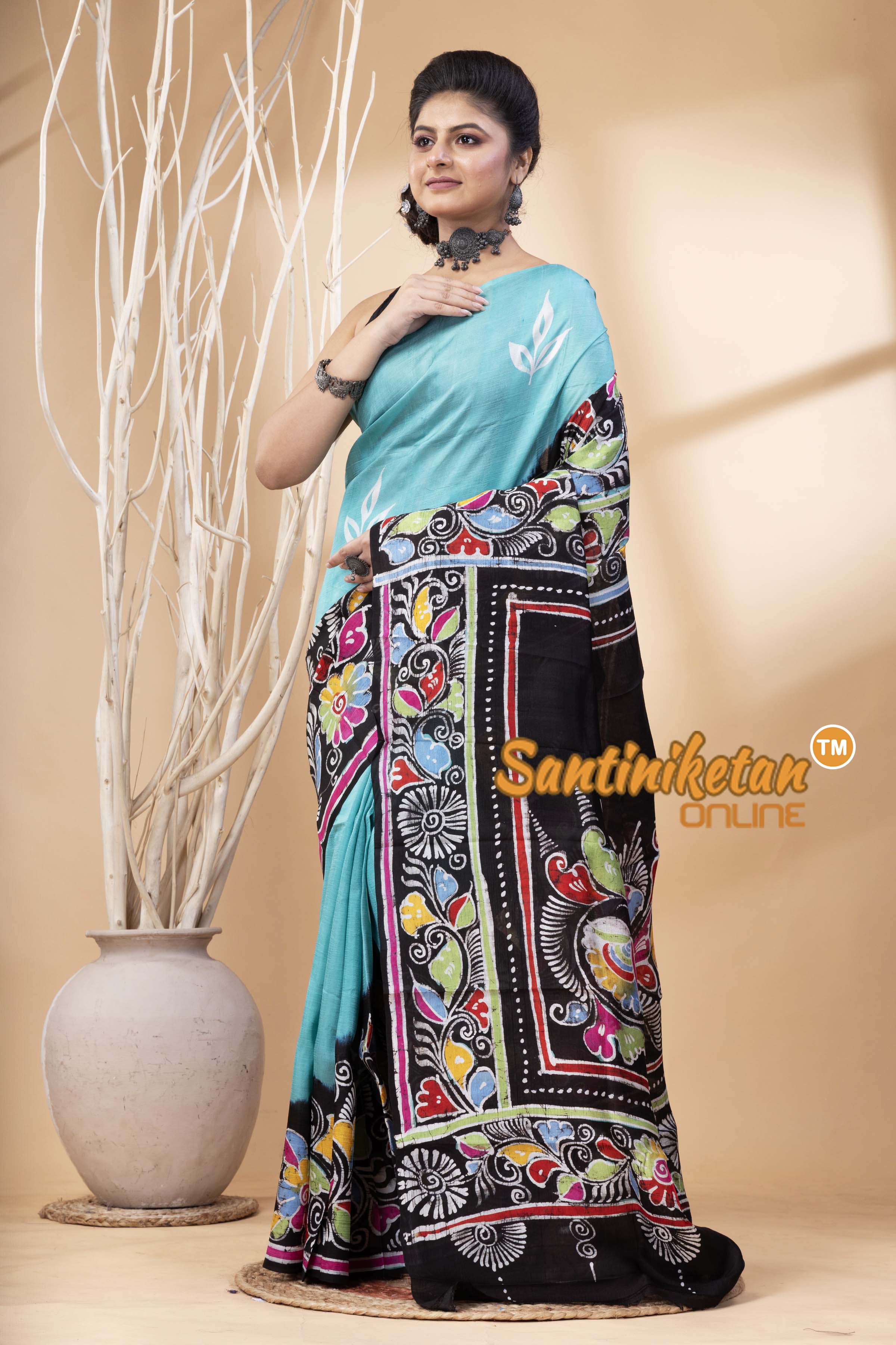 Hand Batik On Murshidabad Silk Saree SN202524531