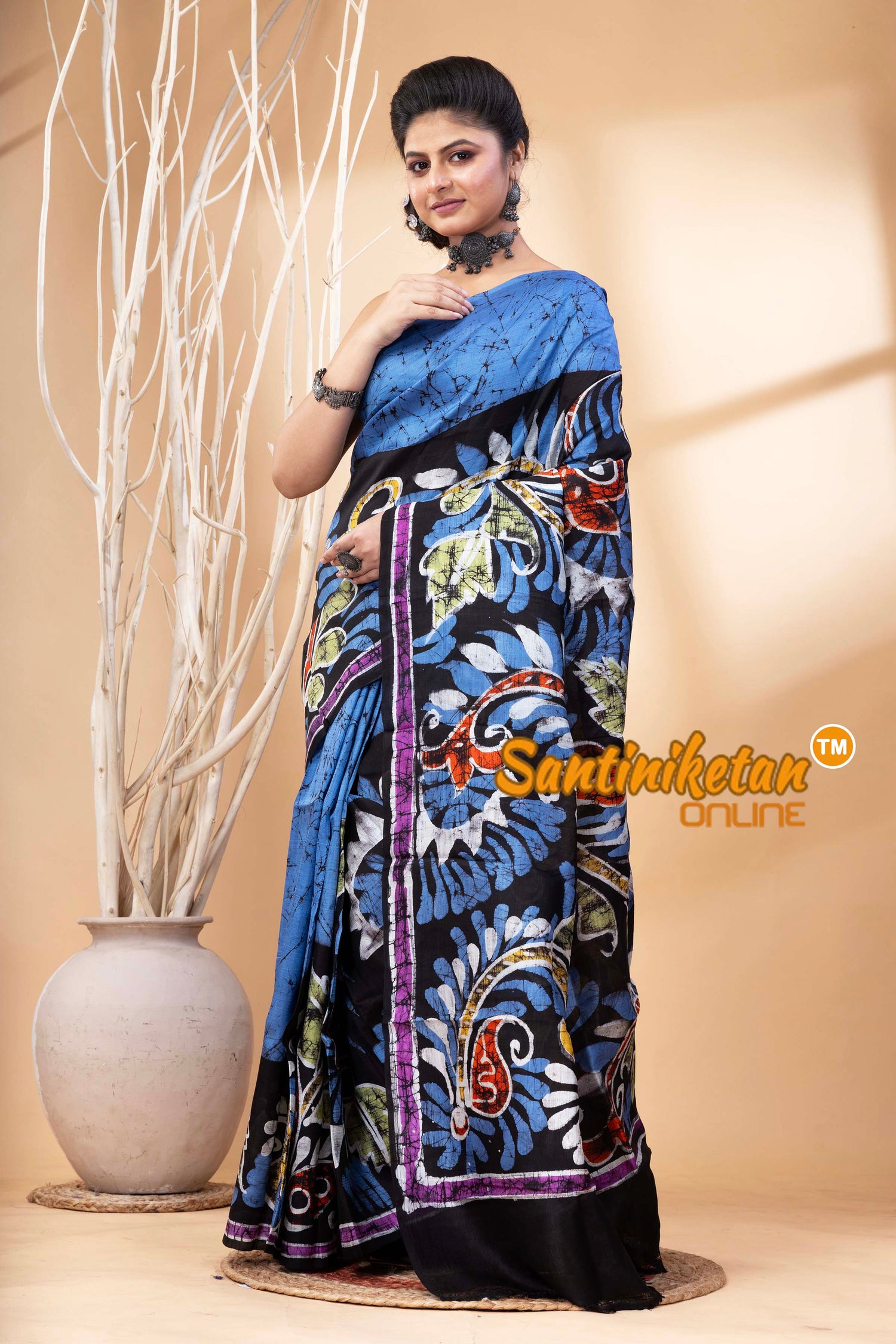 Hand Batik On Murshidabad Silk Saree SN202524537
