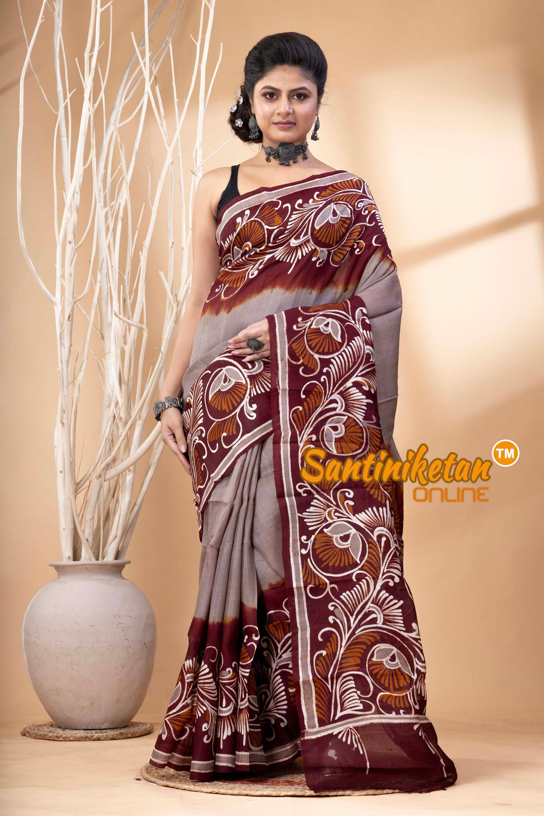 Hand Batik On Murshidabad Silk Saree SN202524543