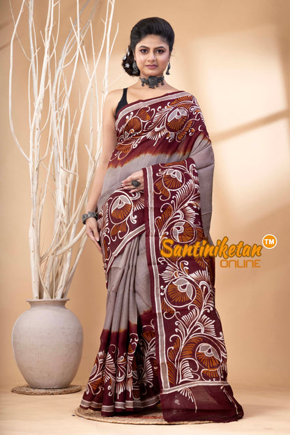 Hand Batik On Murshidabad Silk Saree SN202524543