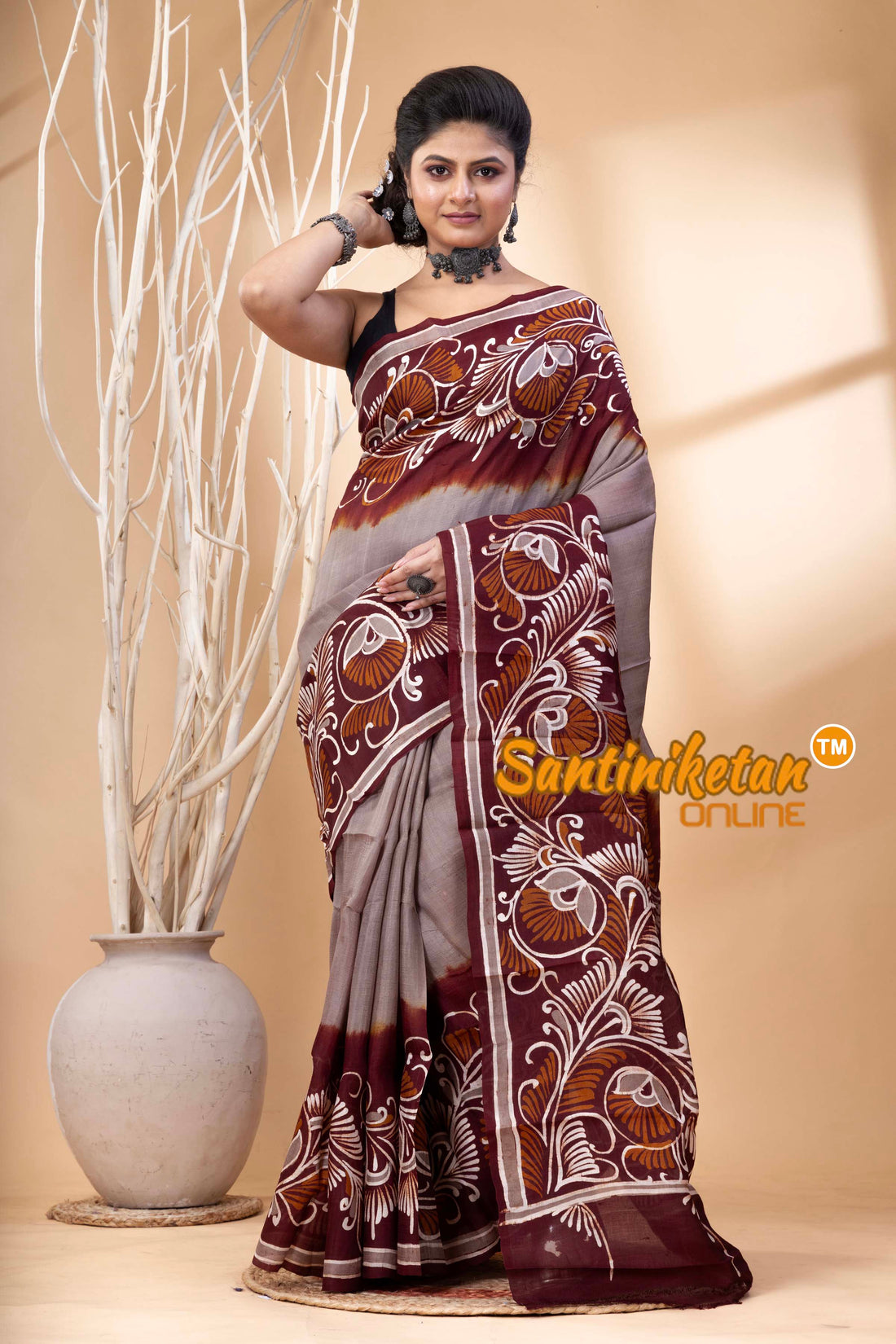 Hand Batik On Murshidabad Silk Saree SN202524543