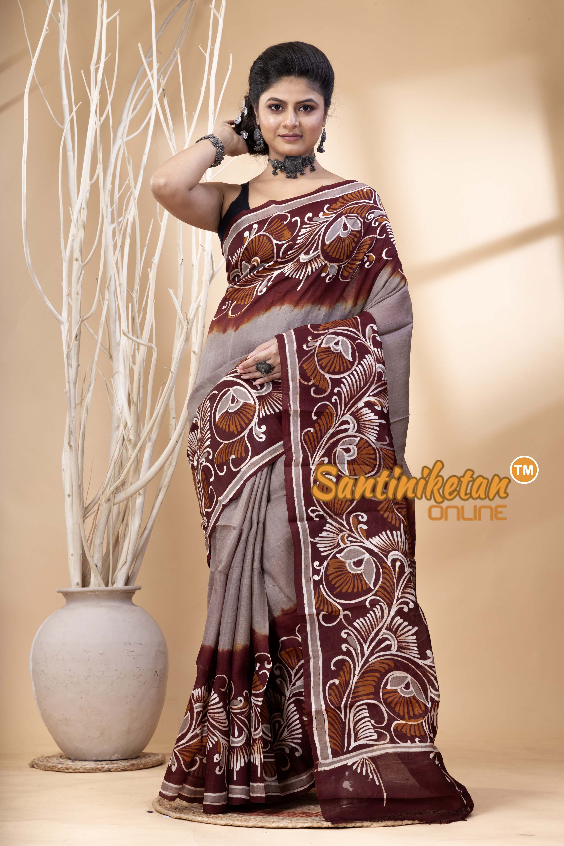 Hand Batik On Murshidabad Silk Saree SN202524543