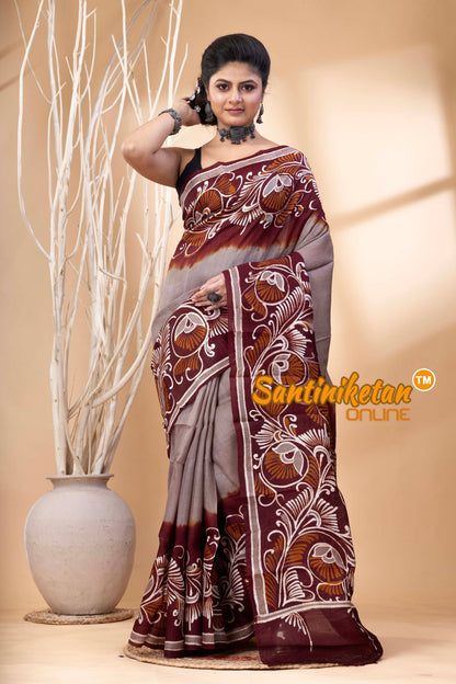 Hand Batik On Murshidabad Silk Saree SN202524543