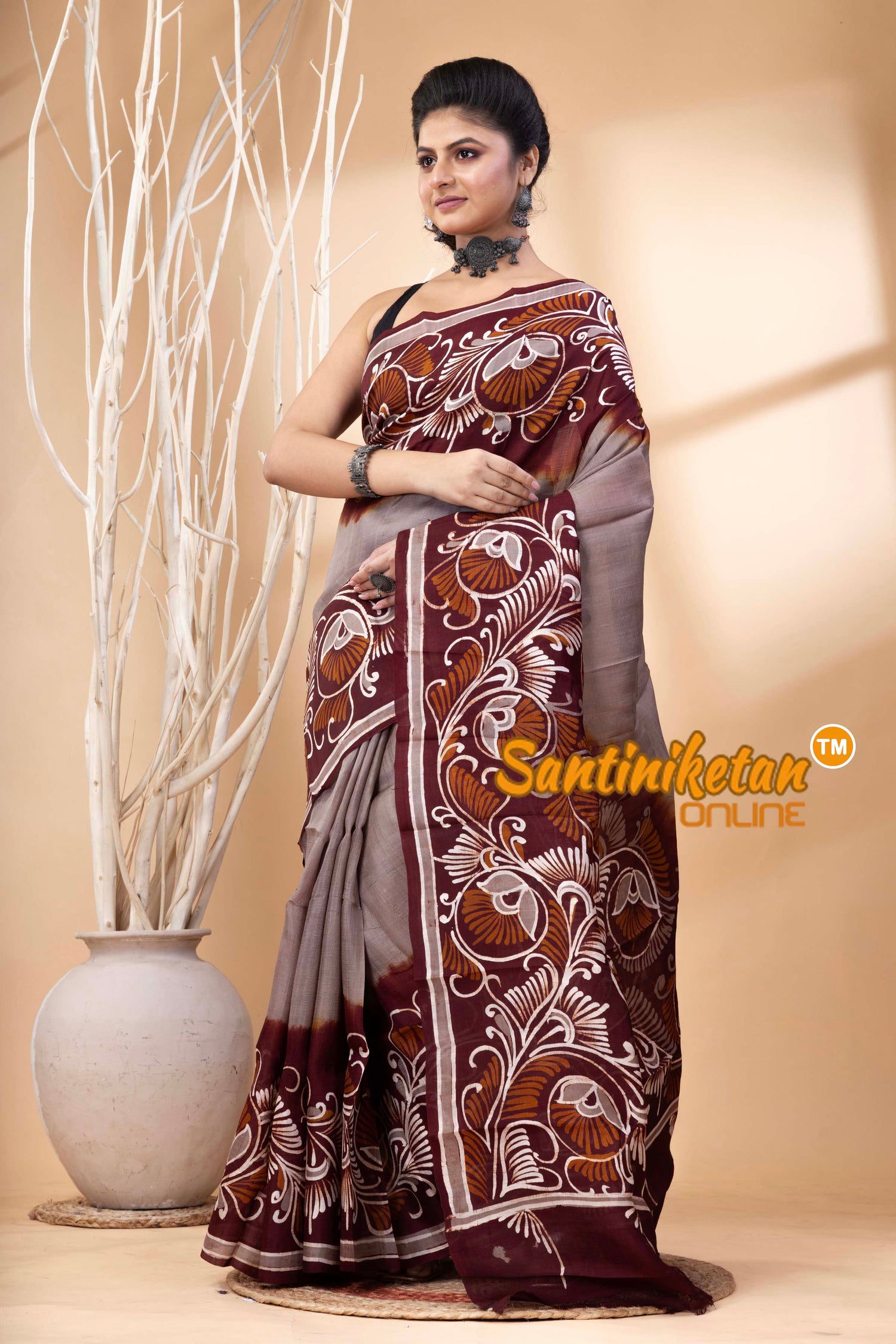 Hand Batik On Murshidabad Silk Saree SN202524543