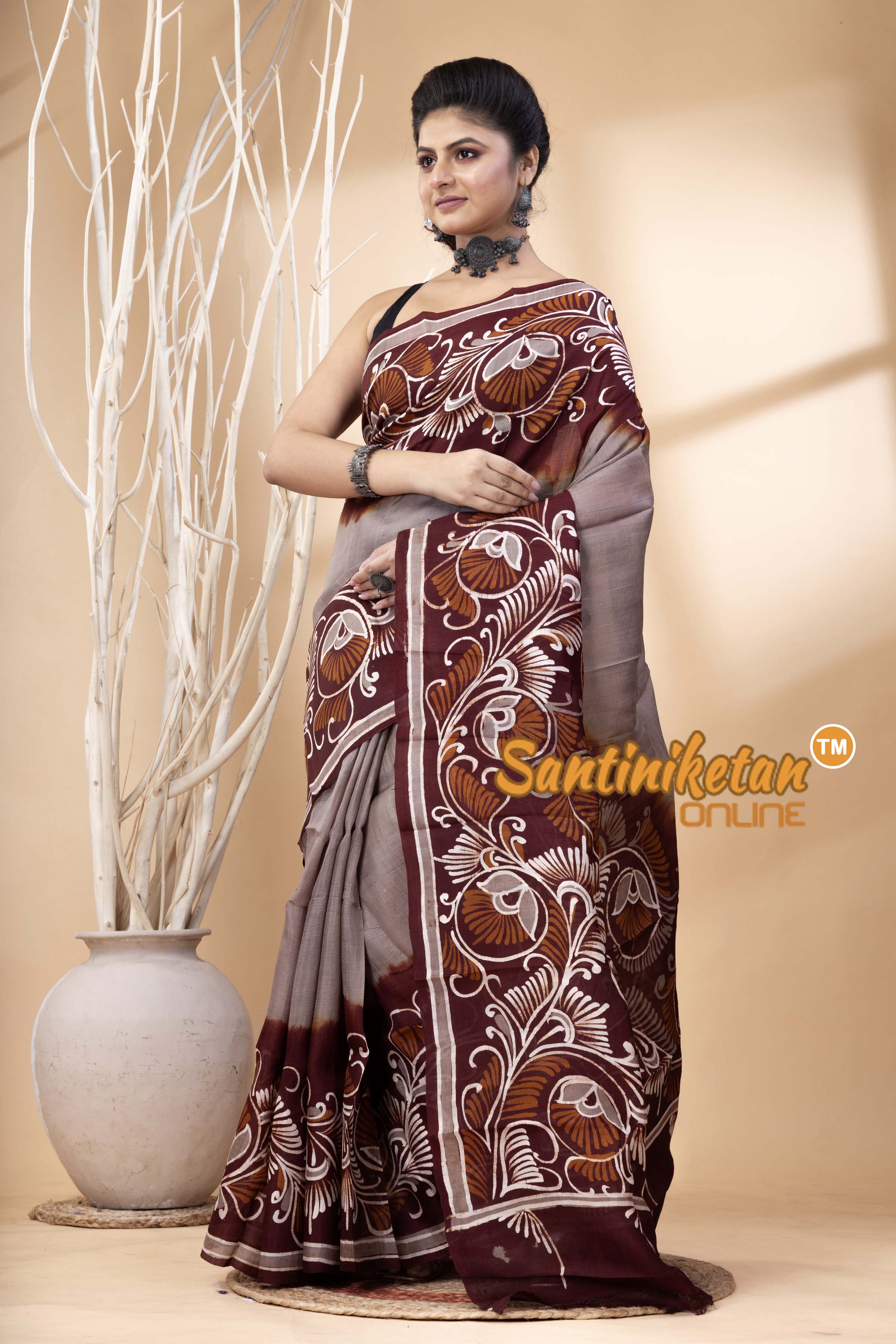 Hand Batik On Murshidabad Silk Saree SN202524543