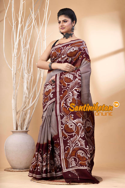 Hand Batik On Murshidabad Silk Saree SN202524543