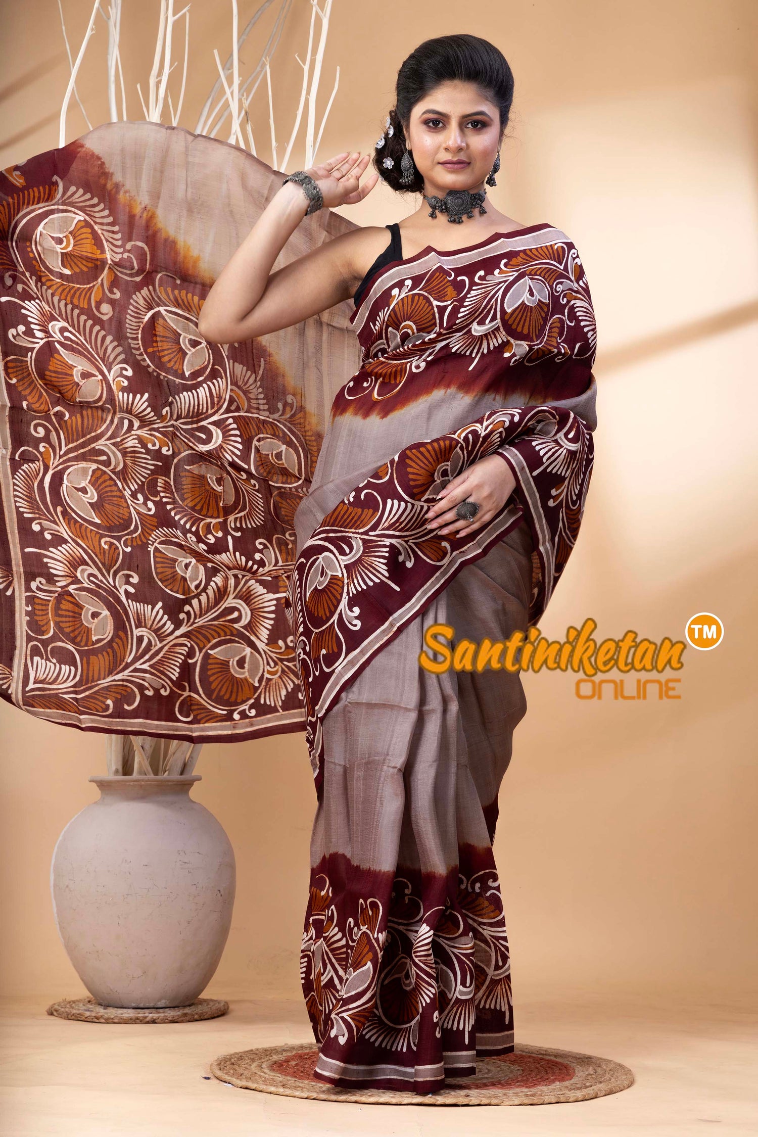 Hand Batik On Murshidabad Silk Saree SN202524543