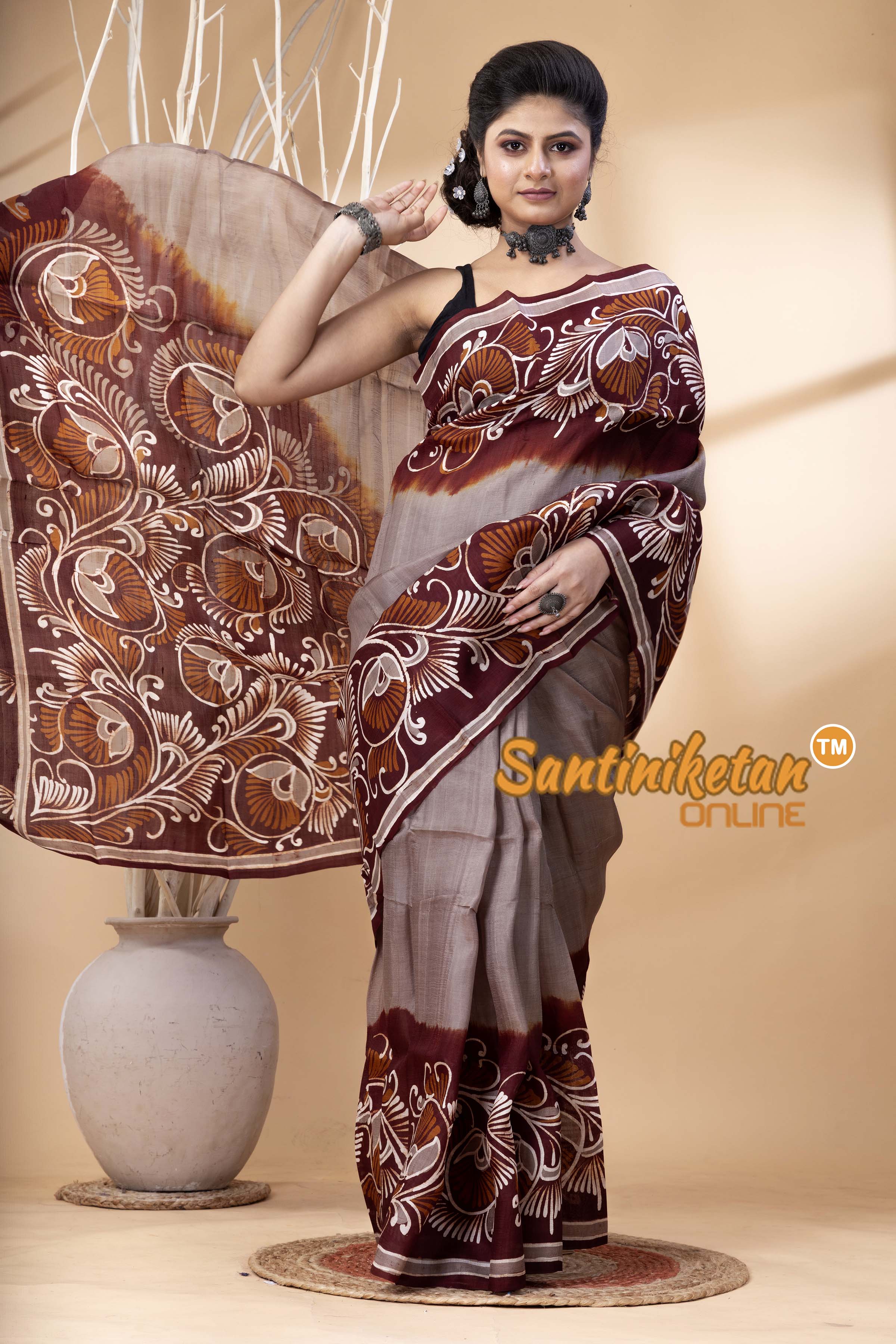 Hand Batik On Murshidabad Silk Saree SN202524543