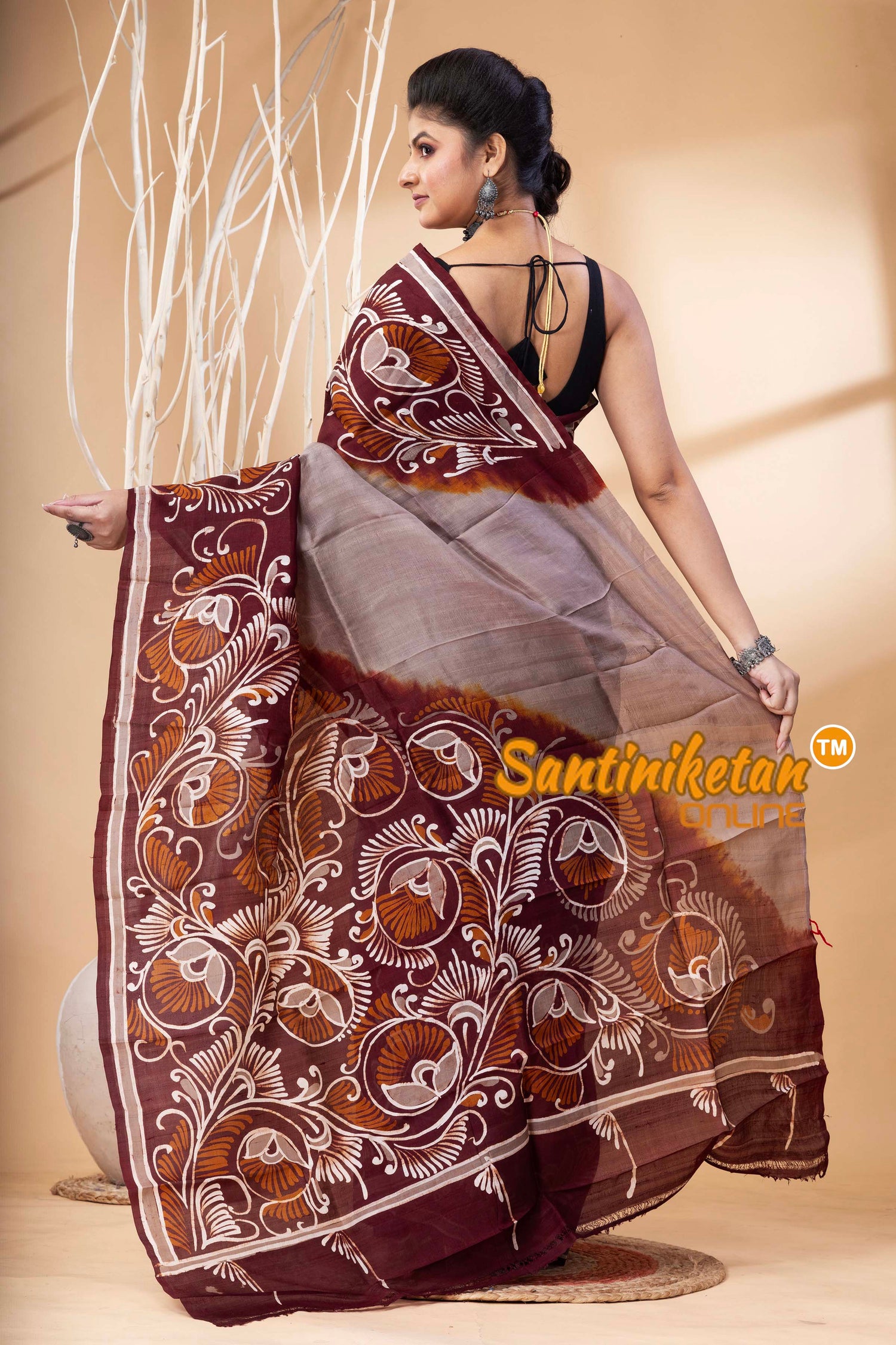Hand Batik On Murshidabad Silk Saree SN202524543