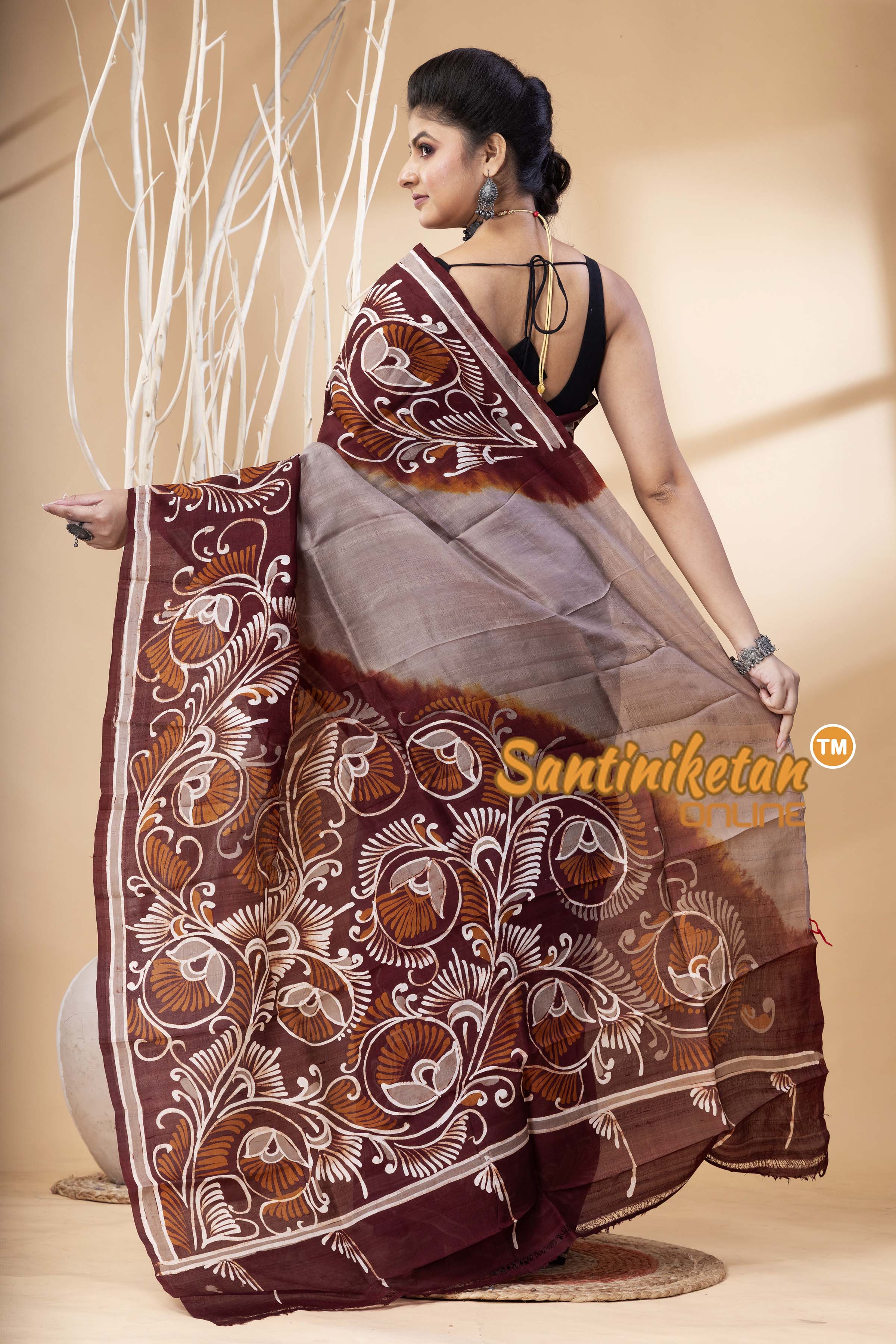 Hand Batik On Murshidabad Silk Saree SN202524543