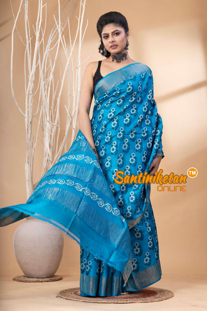 Pure Zari Tussar Hand Block Painted Saree SN202524555