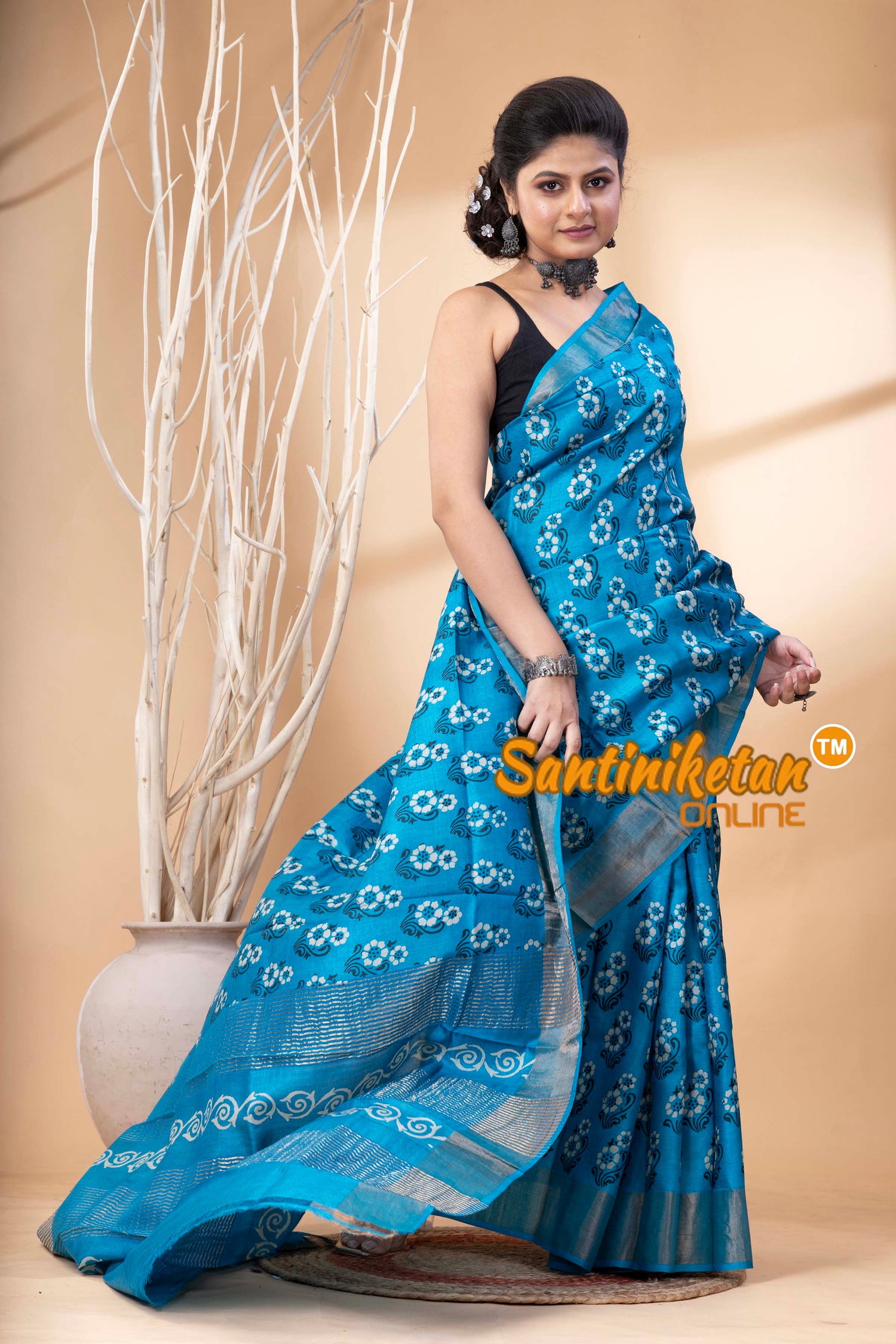Pure Zari Tussar Hand Block Painted Saree SN202524555