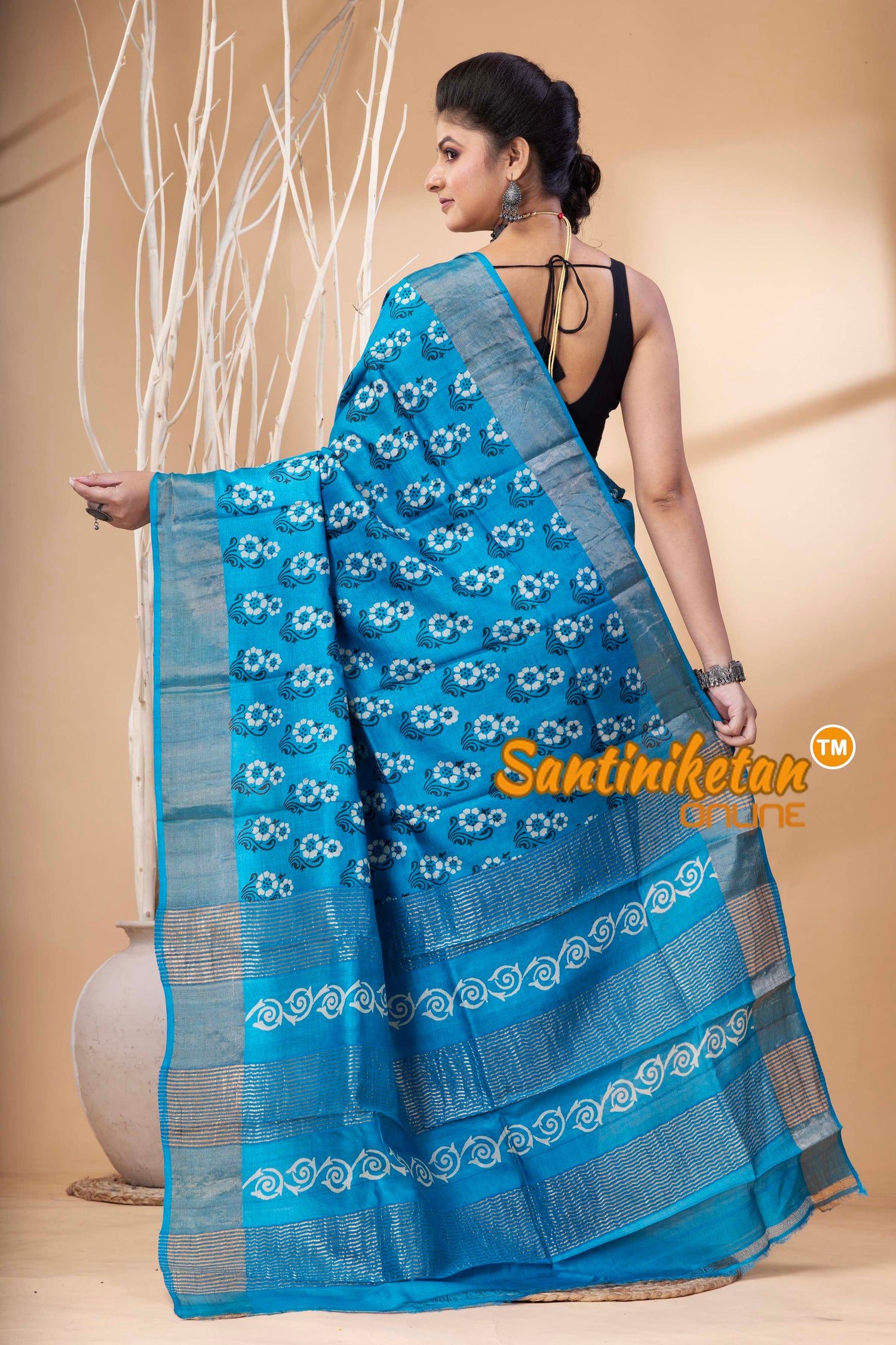 Pure Zari Tussar Hand Block Painted Saree SN202524555