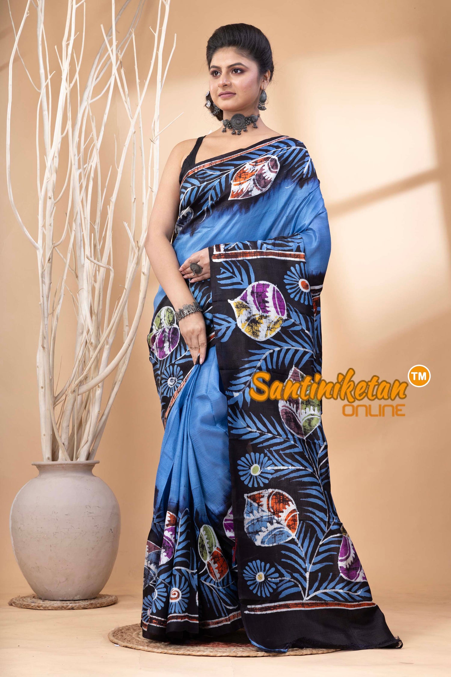 Hand Batik On Murshidabad Silk Saree SN202524568