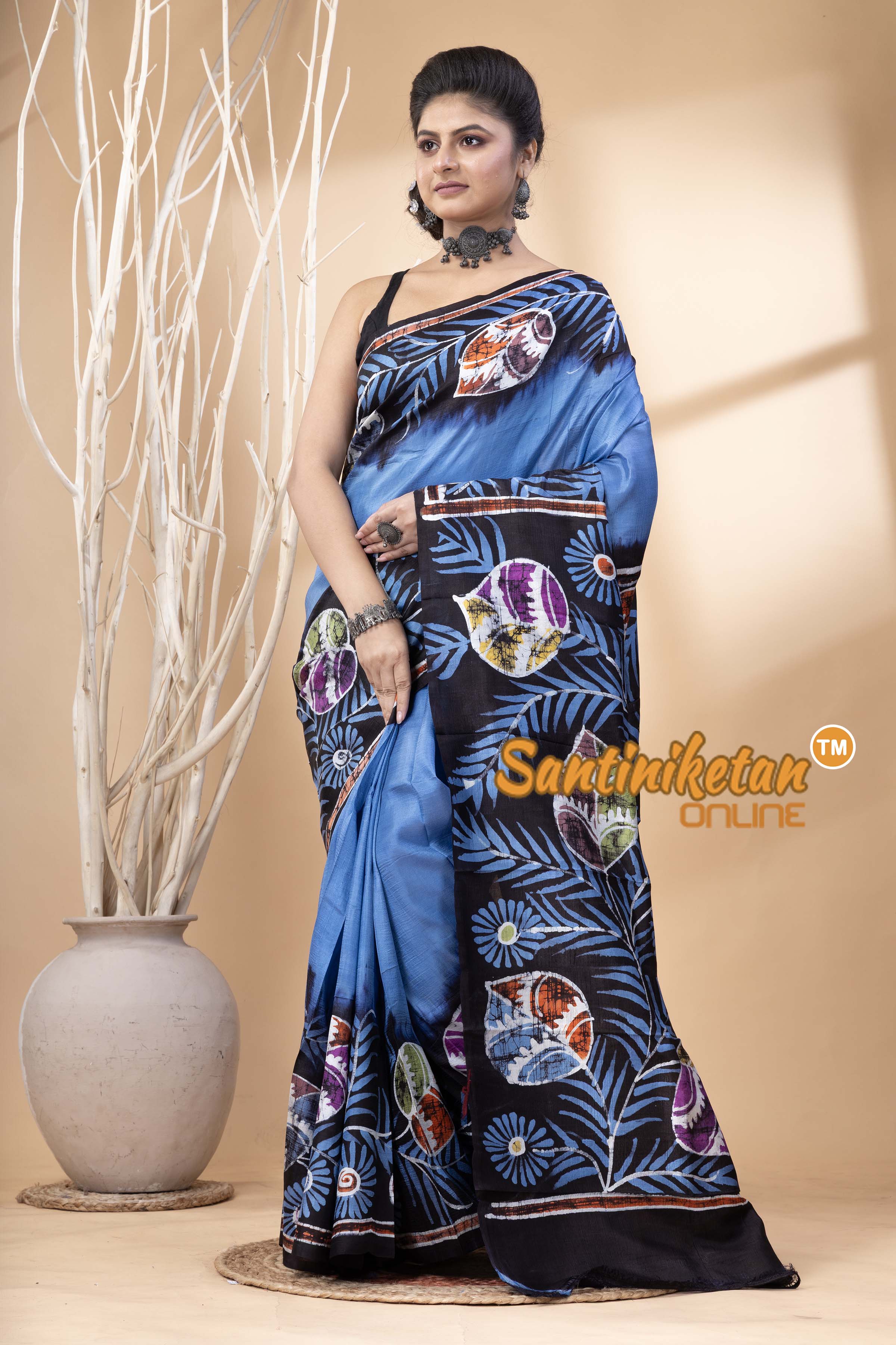 Hand Batik On Murshidabad Silk Saree SN202524568