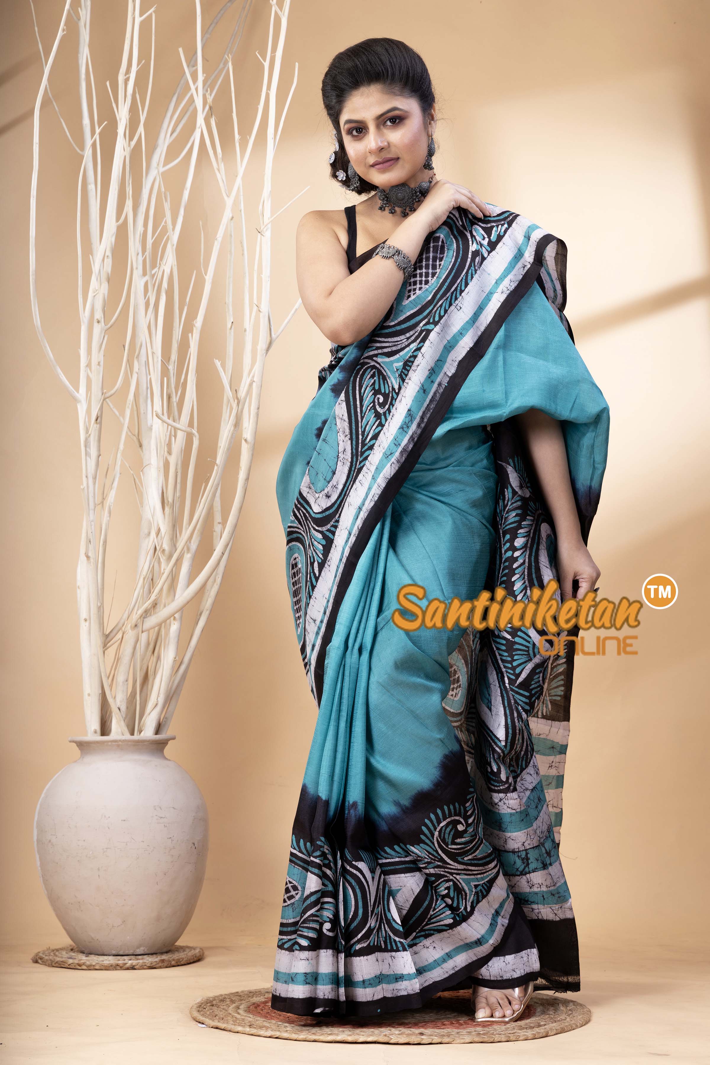 Hand Batik On Murshidabad Silk Saree SN202524574