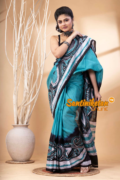 Hand Batik On Murshidabad Silk Saree SN202524574