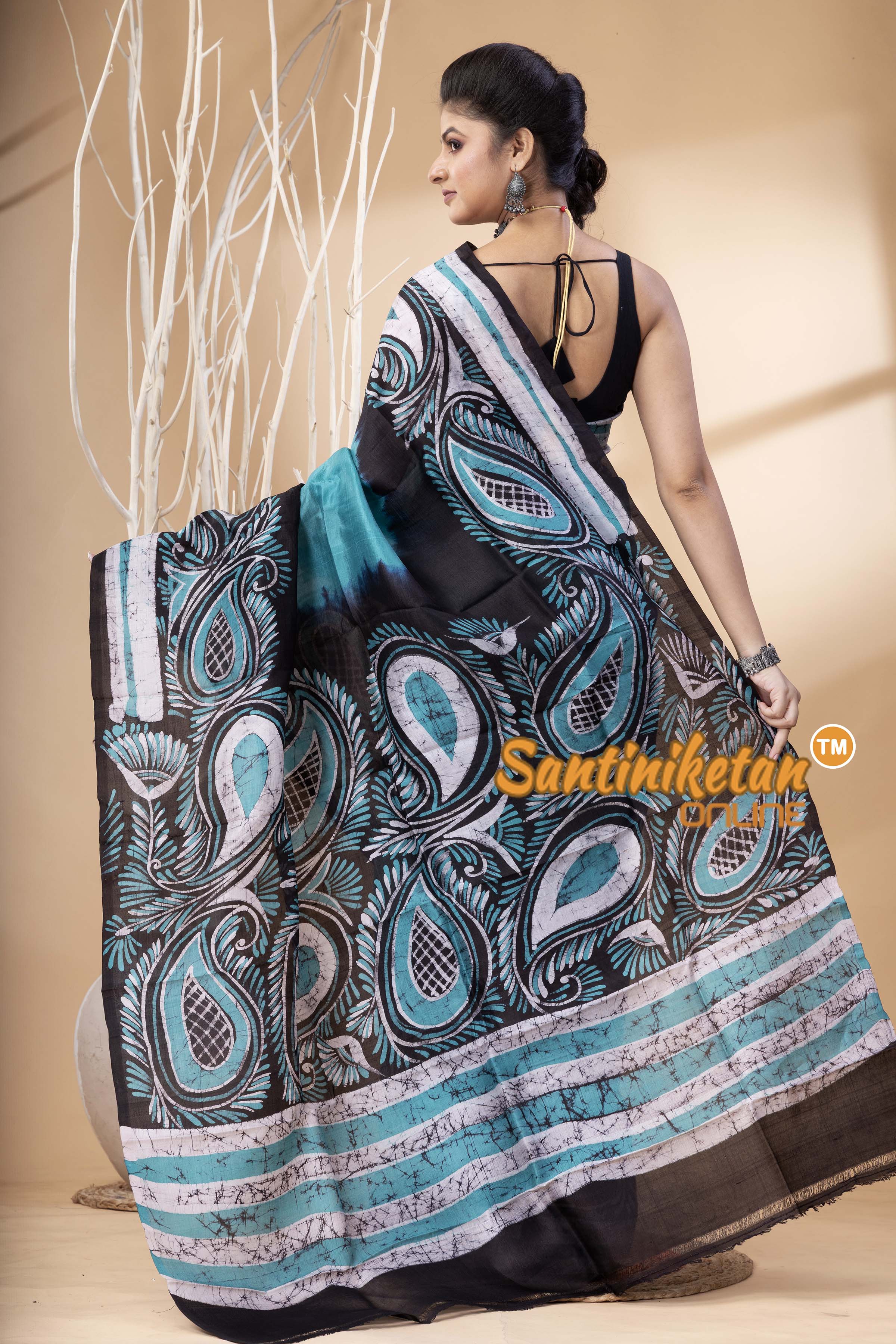 Hand Batik On Murshidabad Silk Saree SN202524574