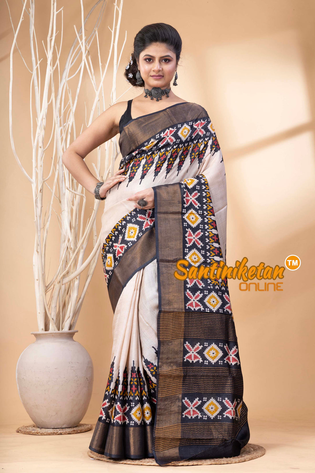 Pure Zari Tussar Hand Block Painted Saree SN202524586