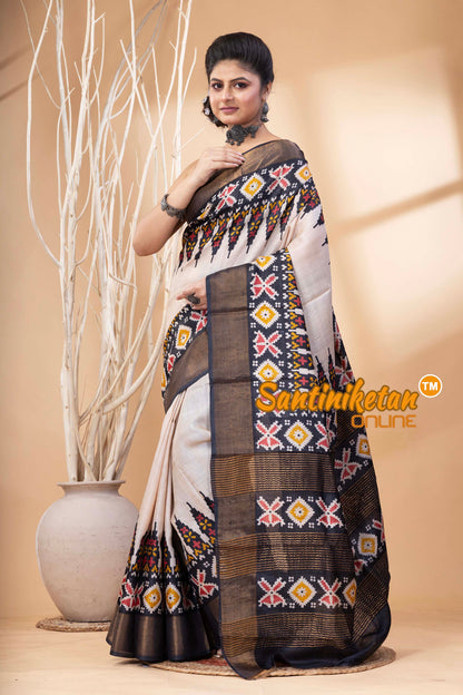 Pure Zari Tussar Hand Block Painted Saree SN202524586
