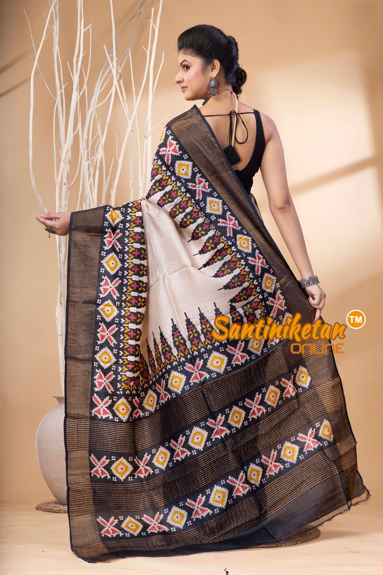 Pure Zari Tussar Hand Block Painted Saree SN202524586