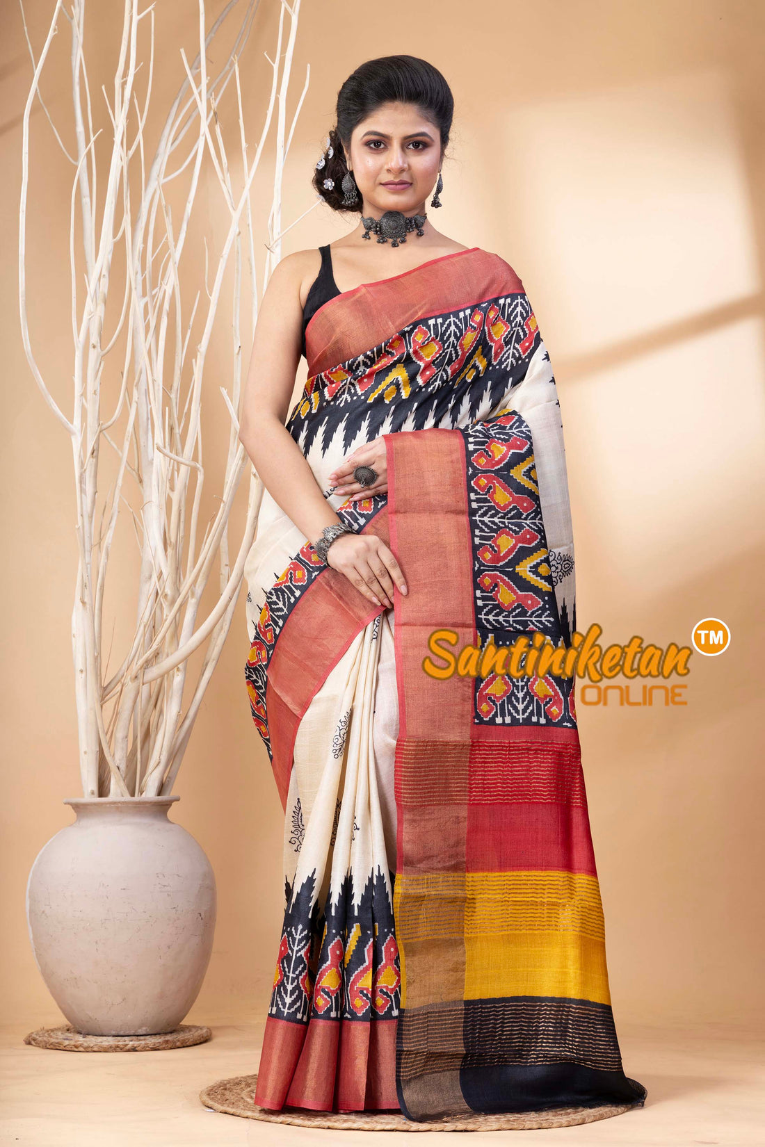 Pure Zari Tussar Hand Block Painted Saree SN202524592
