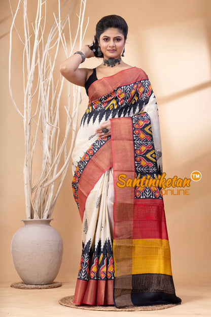 Pure Zari Tussar Hand Block Painted Saree SN202524592