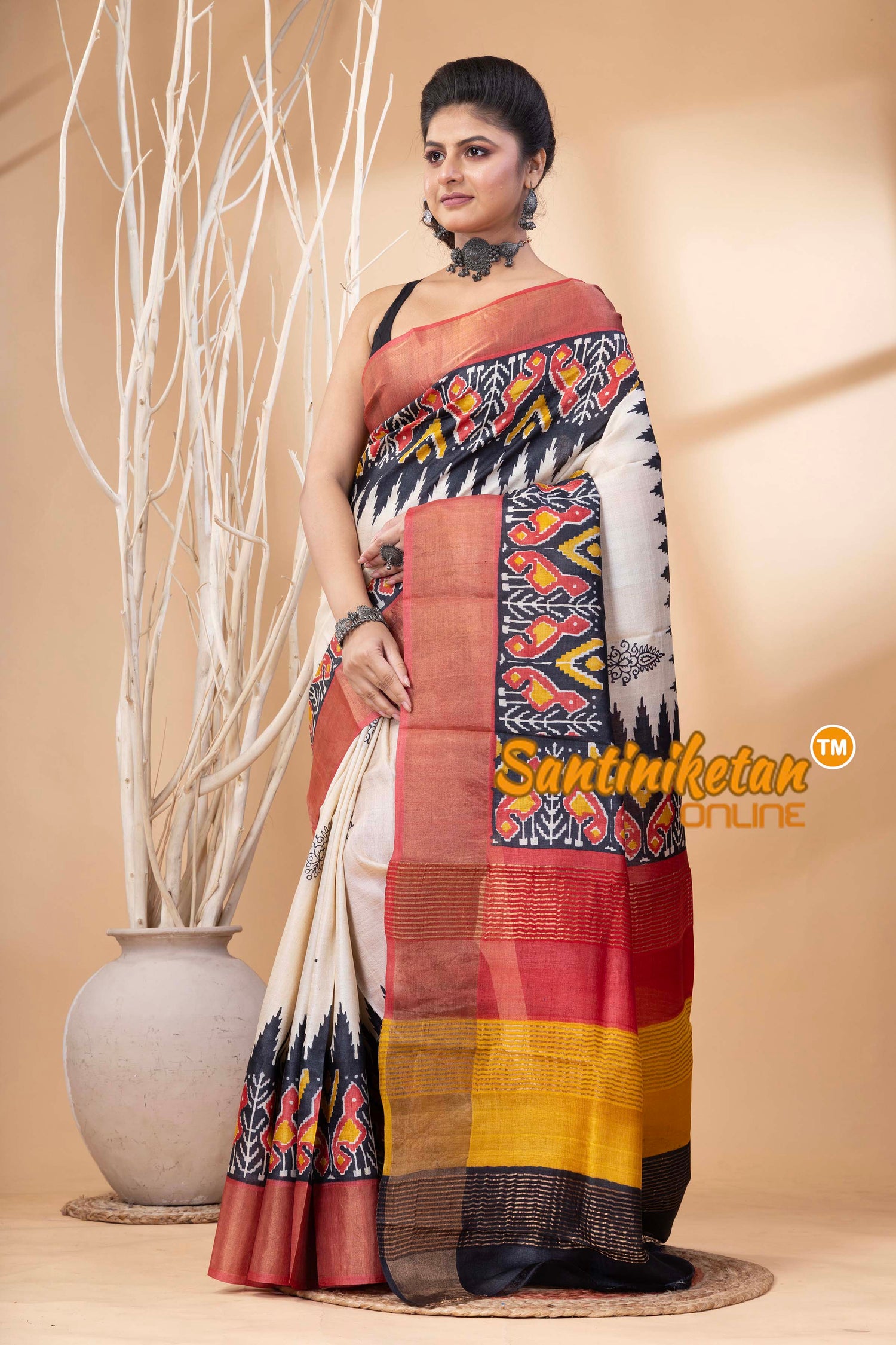 Pure Zari Tussar Hand Block Painted Saree SN202524592