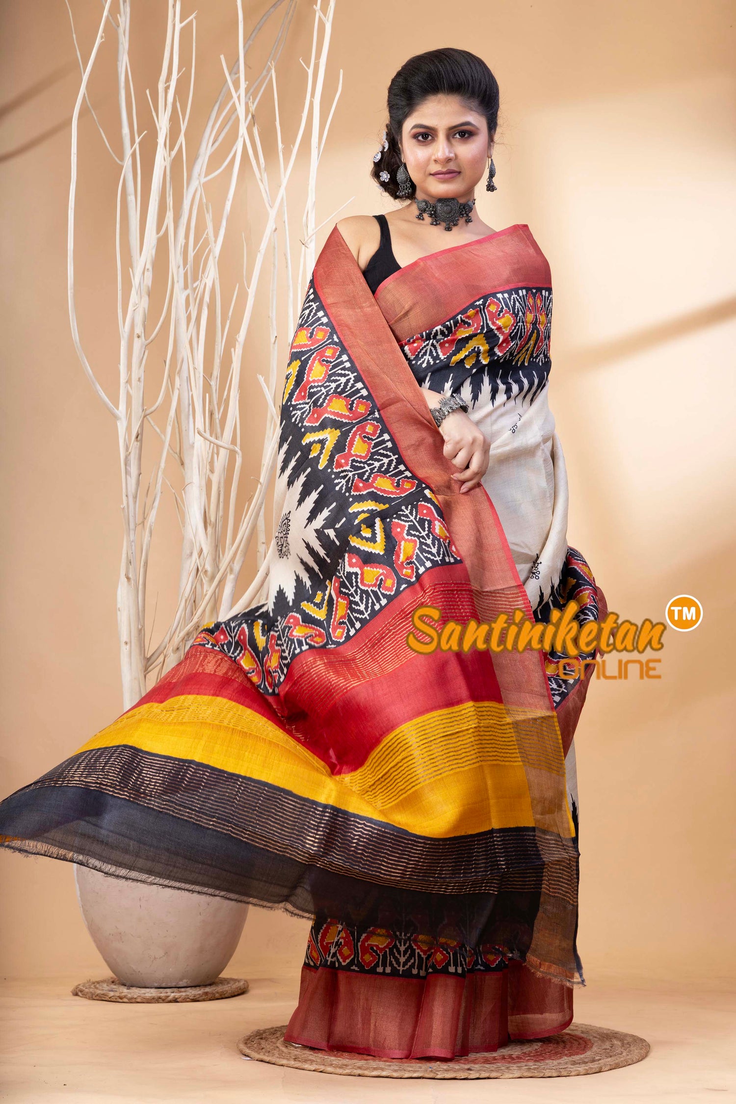 Pure Zari Tussar Hand Block Painted Saree SN202524592