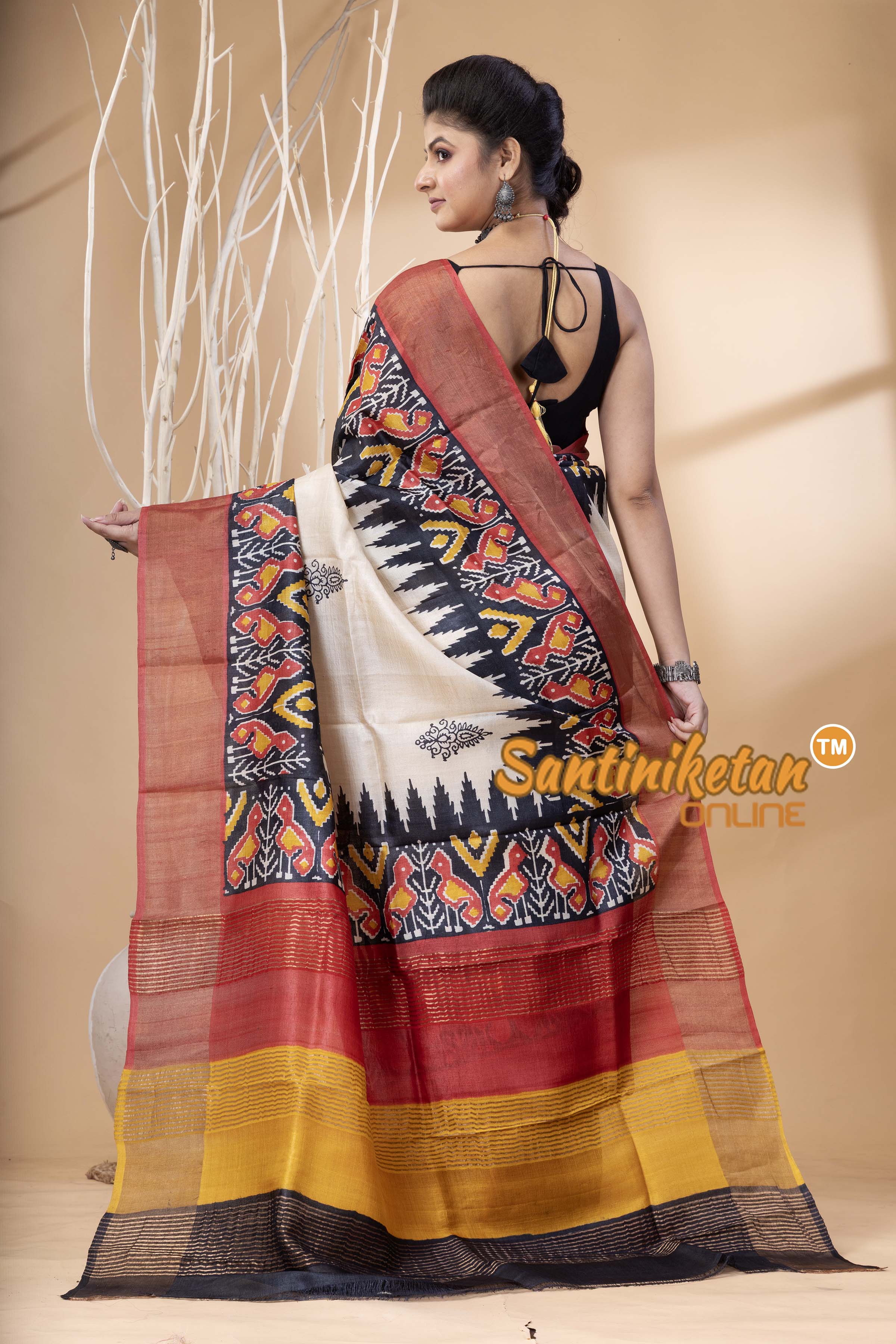 Pure Zari Tussar Hand Block Painted Saree SN202524592