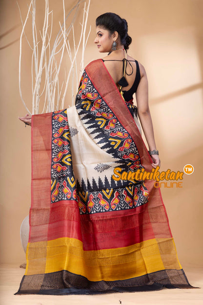 Pure Zari Tussar Hand Block Painted Saree SN202524592